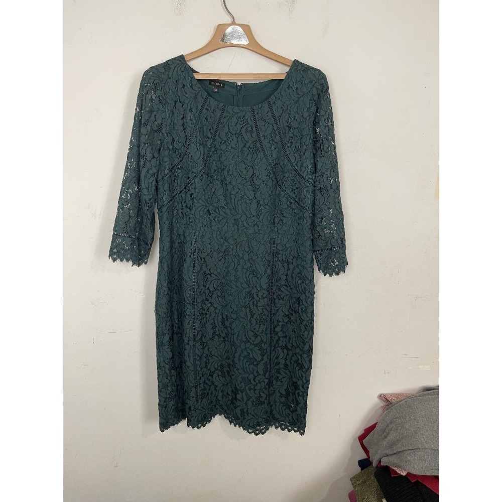 Talbots Women Dress 14 Forest Green Lace Overlay Fairy Feminine Holiday Cocktail
